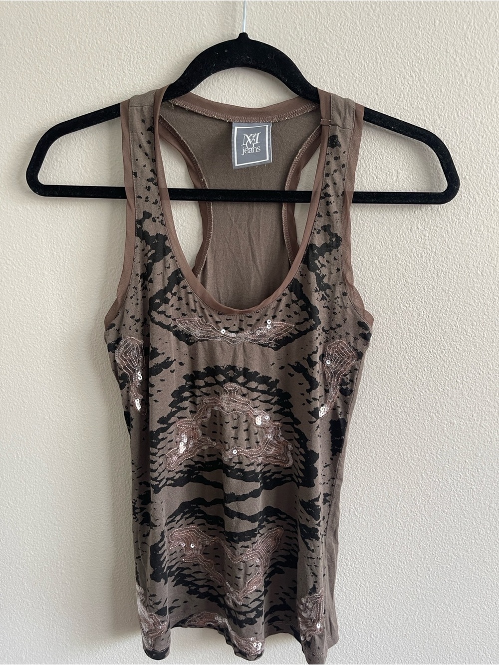 MNG Jeans Brown Patterned Sequin Racerback Tank Top